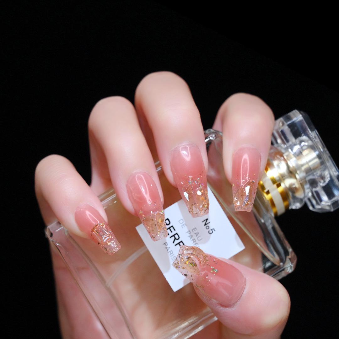 

Elegant Nude Diamond Handmade Gel Manicure Removable Nails Medium