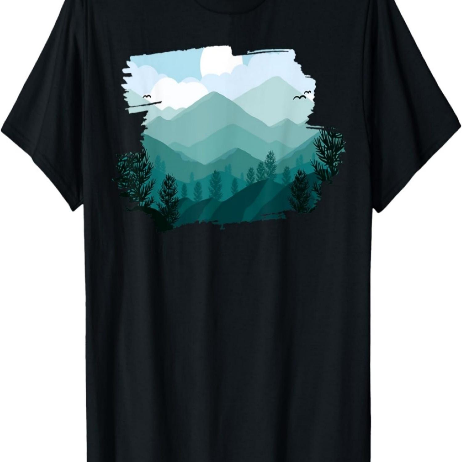 Mountain, Nature Trees and Forest T-Shirt(10) S чёрный