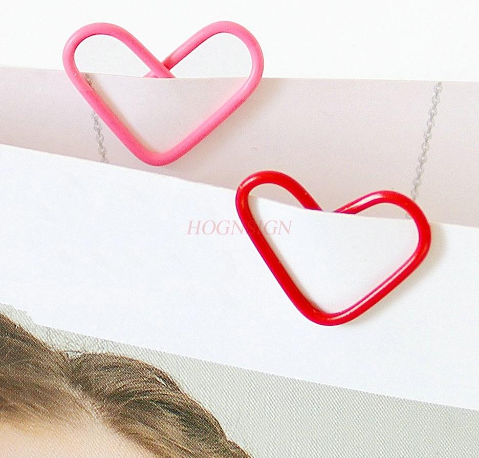 100pcs Pink colored peach heart bookmark DIY handmade heart-shaped paper clip paperclip information buckle