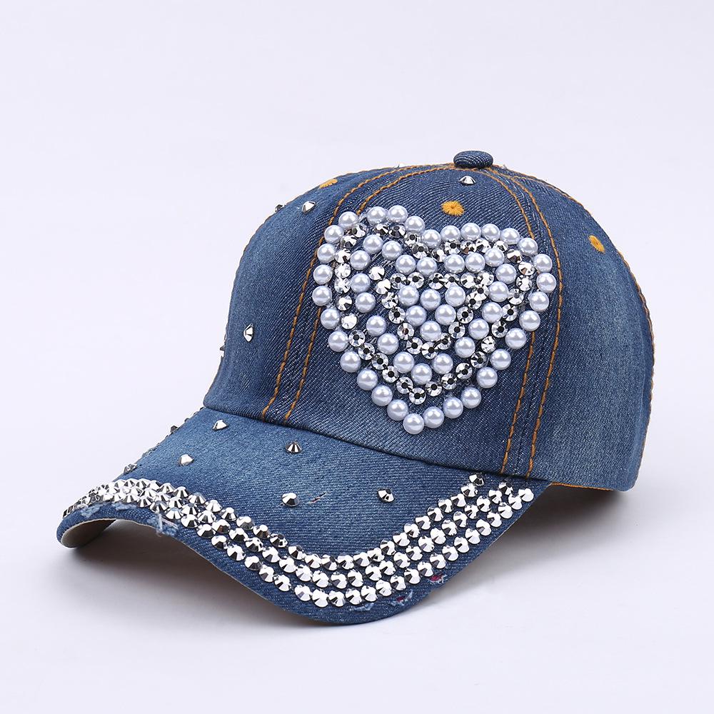 Women's Rhinestone Denim Baseball Cap - Paris Lettering Sun Hat