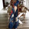 Women Plus Size V Neck Short Sleeve American Eagle Flag Printed Straight Maxi Dress