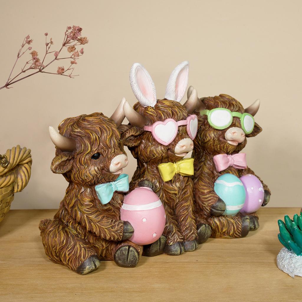 Påskko-figur, skotsk hartsskulptur, en present till kalvälskare, vårhem, kök, flerskiktad bricka för bordsdekoration.