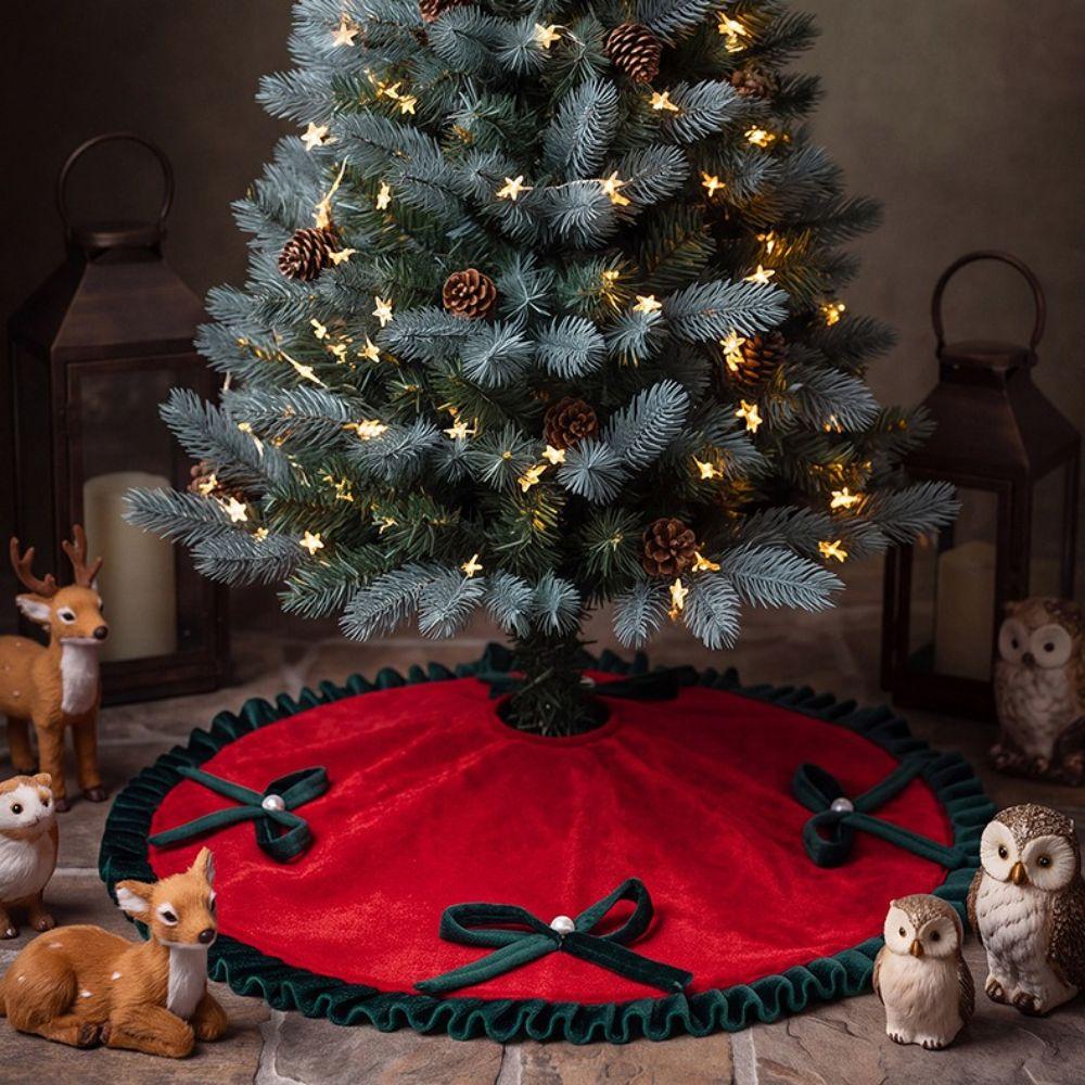 Ruffled Edge Christmas Tree Skirt 48cm Large Size Holiday Tree Carpet Fireplace Decor