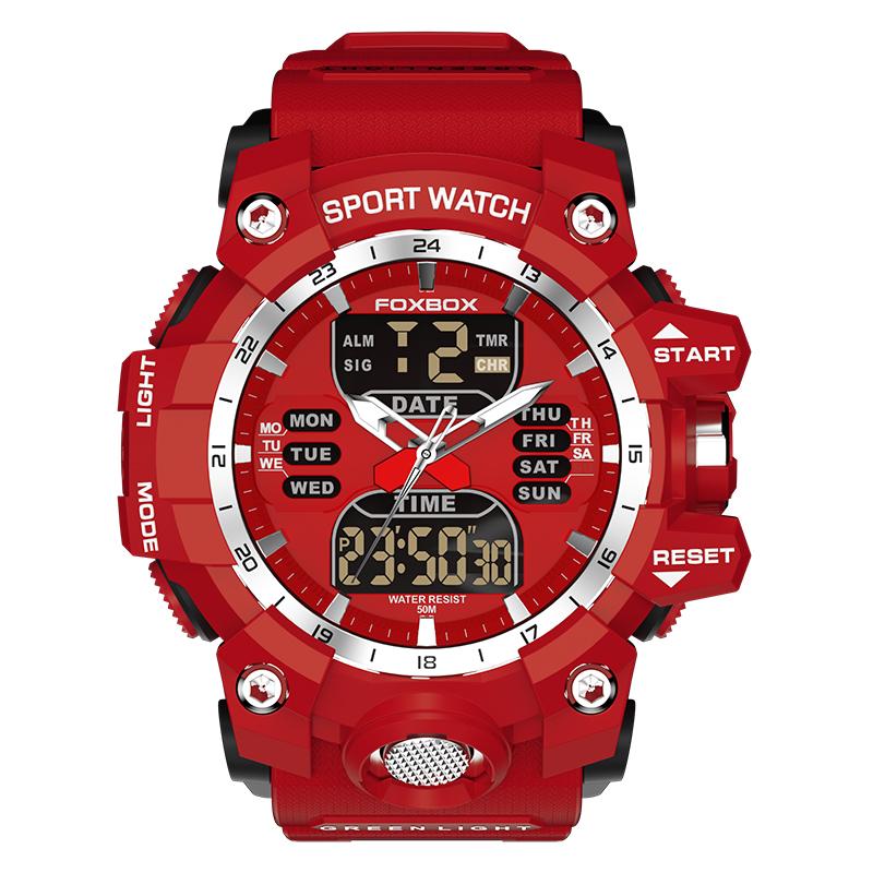 Top FOXBOX Men's Military Watch Sports Chronograph Waterproof Quartz Clock Digital Men's Watch Relogio Masculino High Quality