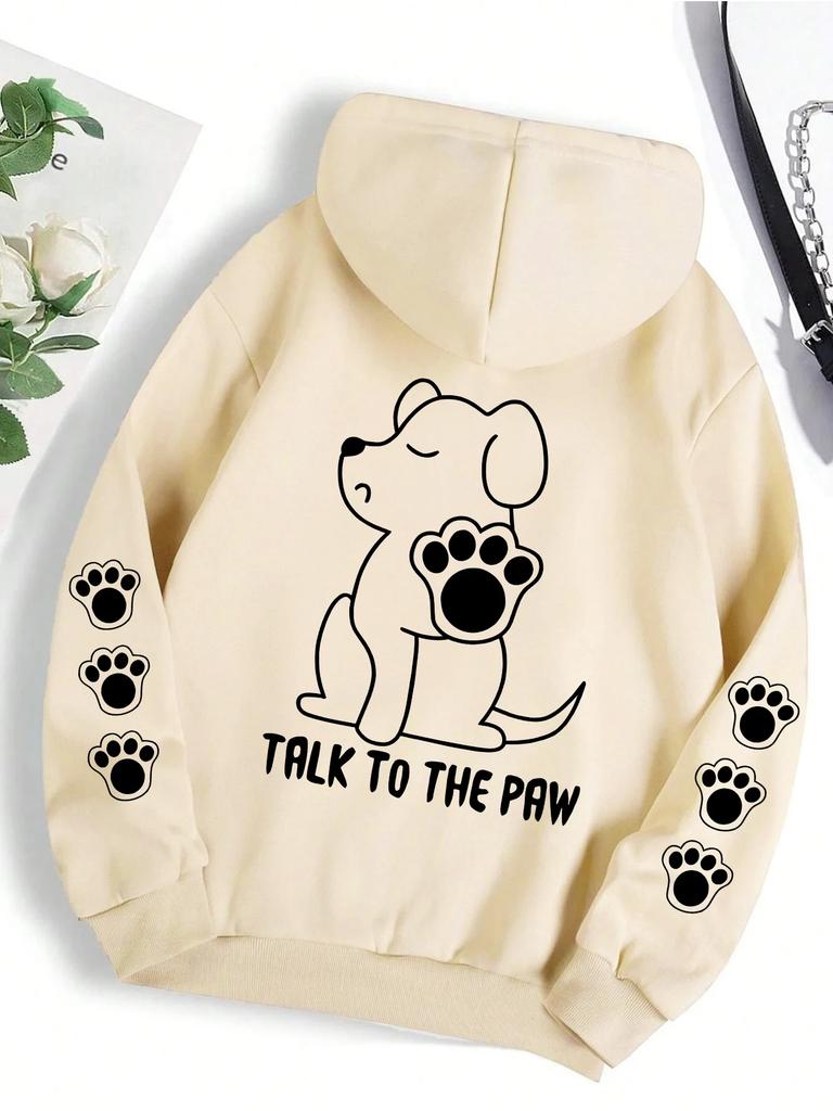 Sprich mit der Pfote Lustiger Hunde-Cartoon-Print Hoodie Damen Herren Warmer Fleece-Hoody Mode Lässig Kapuzenpullover Herbst Locker Rundhals Tops