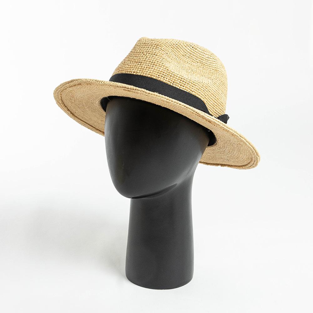 Spring and summer fashion hand-woven bow crochet raffia jazz hat outdoor travel sunscreen sunshade straw hat tide