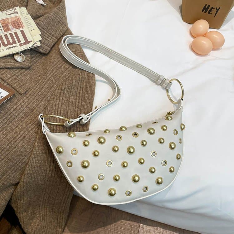 

Rivet Crescent Bag Women s Metal Decoration Underarm Bag белый