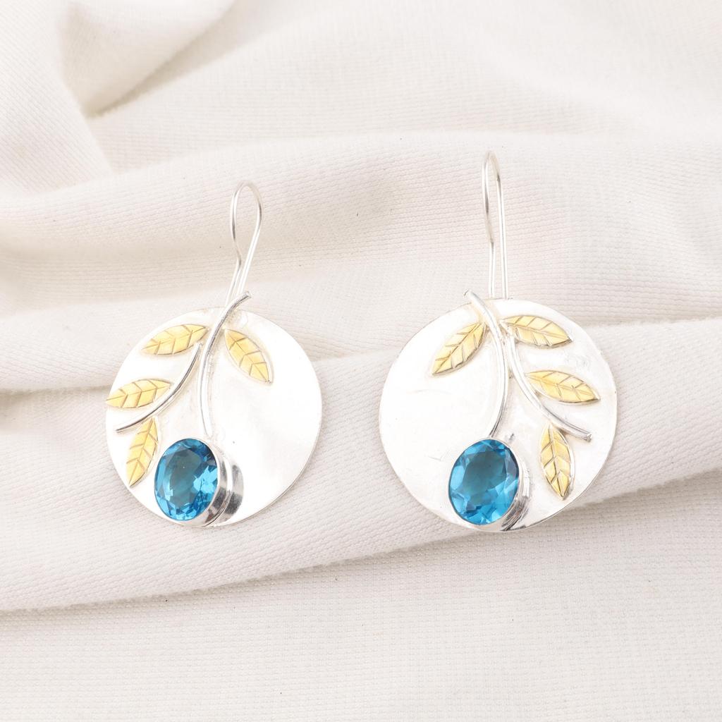 Swiss Blue Topaz Earrings Gemstone, 925 Solid Sterling Silver Earrings Jewelry, Handmade Earrings , Silver Jewelry For Gift