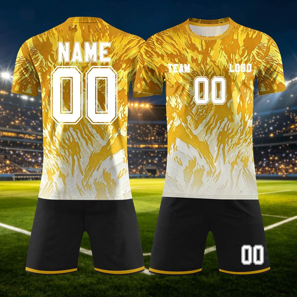 Customizable DIY Two Piece Sports Jersey Set with Short Sleeve Shirt and Shorts for Team or Individual Use