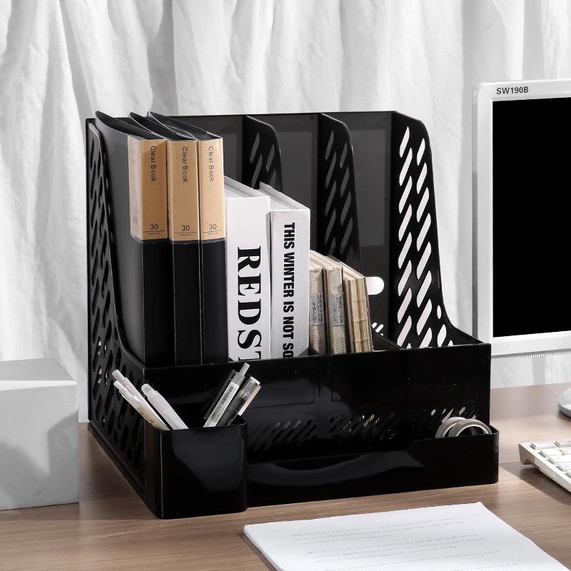 Retro Multi-Layer Pen Holder & A4 File Organizer for Desk