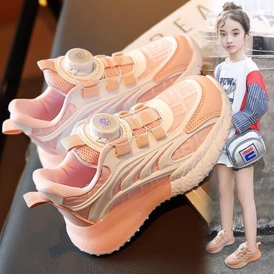 Neue Frühlings- und Herbst-Mädchen-Turnschuhe mit rotierendem Knopf, verschleißfest, weiche Sohle, atmungsaktive, klobige Turnschuhe
