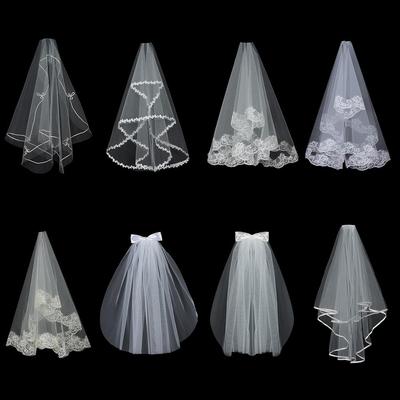 Elegant Photo Veil White Ivory Two Layer Lace Edge Wedding Veil Women's Tulle Bridal Veil