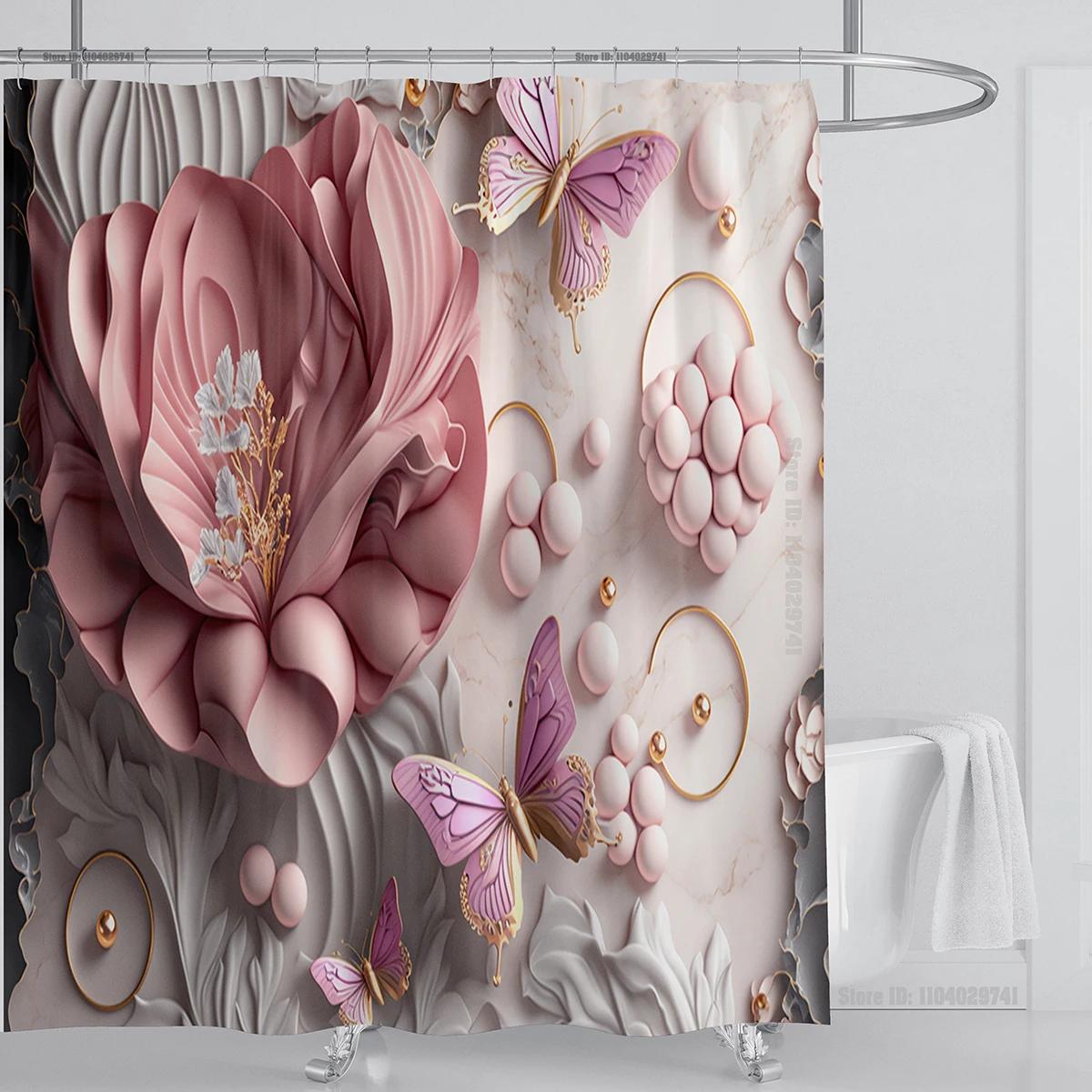 

Elegant Floral Shower Curtain, Waterproof Fabric With Delicate Magnolias For Romantic Bathroom Decor, Adds Touch Of Elegance W90XH180cm