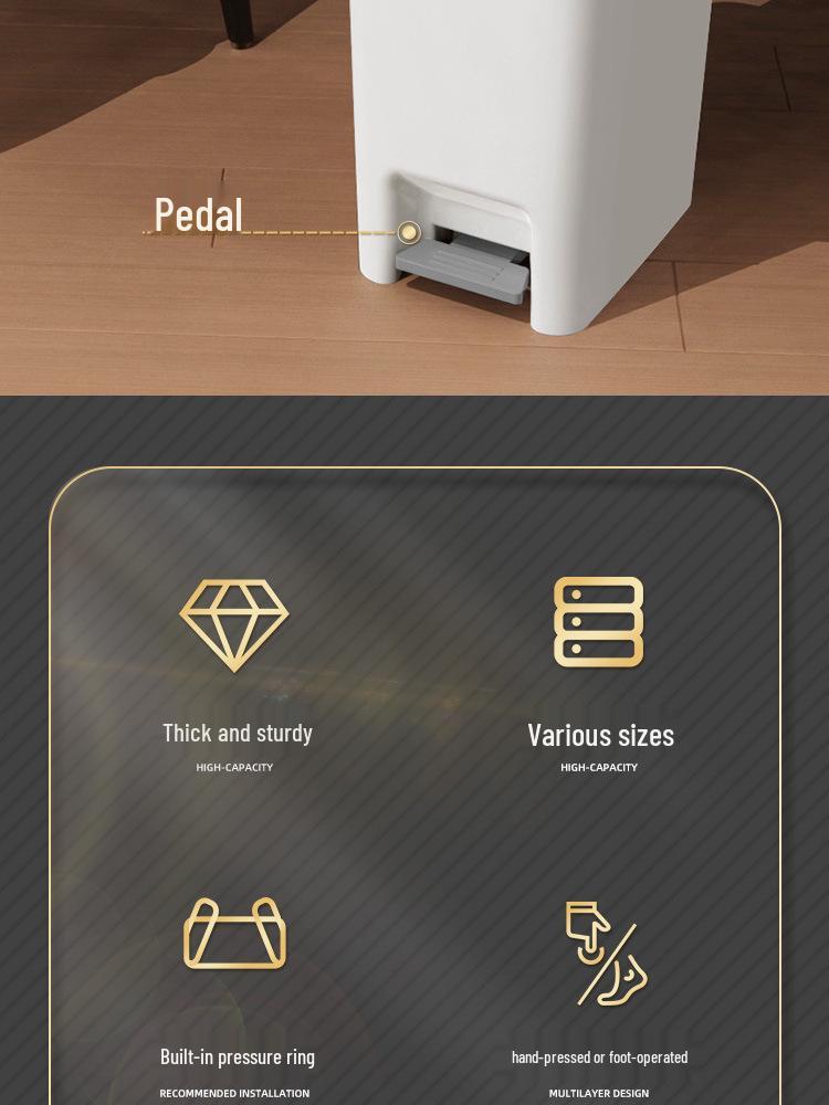 Pedal-Operated Pop-up Lid Trash Can for Bathroom, Kitchen, and Bedroom