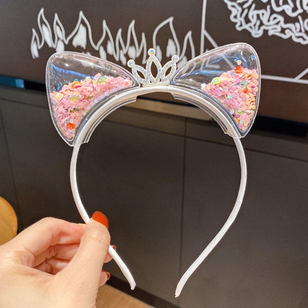 Sequin Quicksand Hair Band Crown Transparent Hair Hoops Creative Cat Ear Headbands  Children