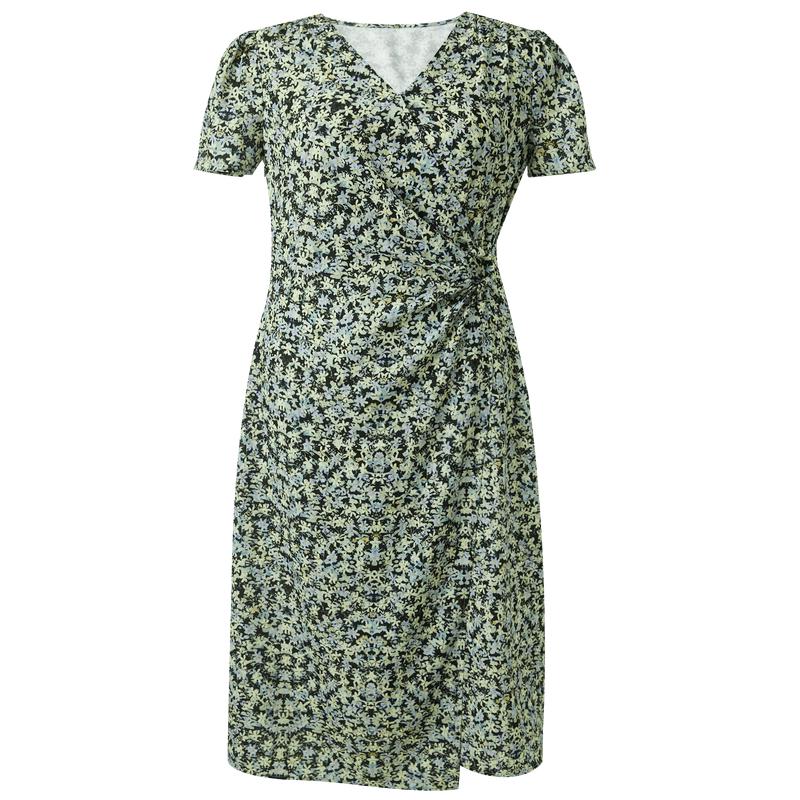 Sancai 2026 Summer V-Neck Floral French Tea Dress L
