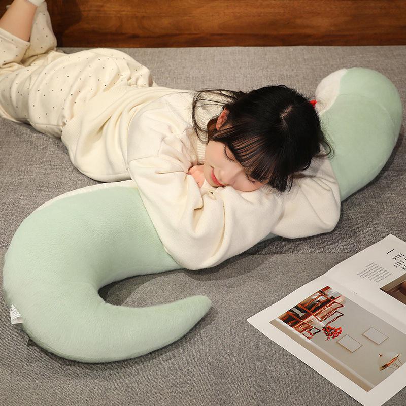 S-Shaped Green and White Snake Plush Pillow - Leg-Clamping Side Sleeper and Backrest Pillow