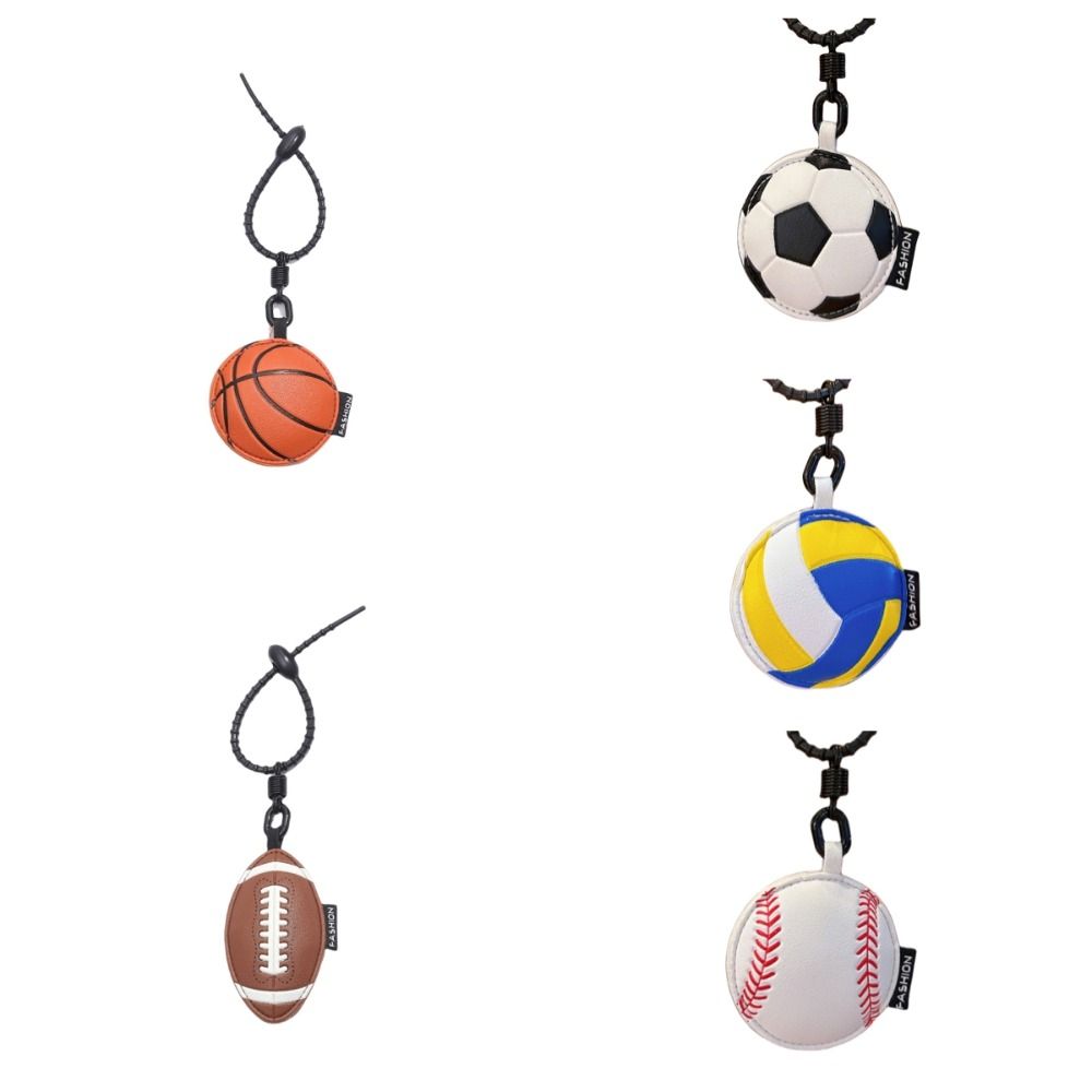Cartoon 3D Rugby Football Pendant Volleyball Car Key Ring Personality Ball Leather Keychain  Gift