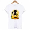 Halloween Cat And Pumpkin T Shirt Women Fashion Harajuku Short Sleeve T Shirt White
