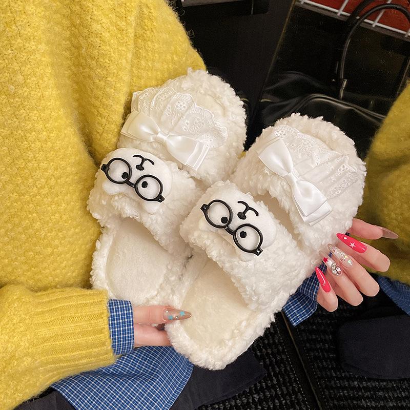 Niche Miffy Rabbit Cute Cartoon Fluffy Shoes for Women's 2025 Autumn and Winter New Thick-soled Outer Wear Warm and Height-increasing Cotton Slippers