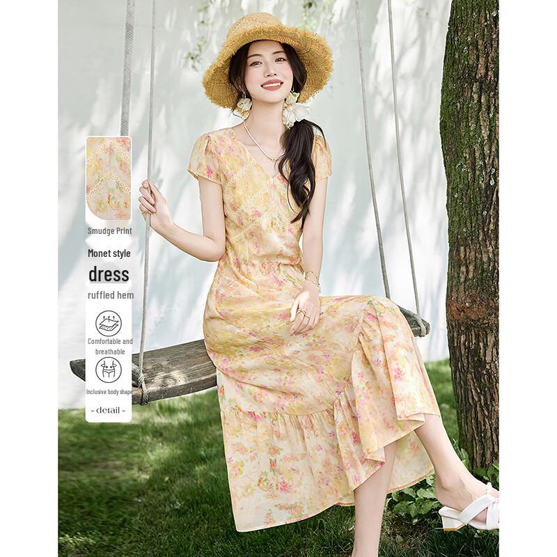 Monet Style Smudged Print A-Line Dress M