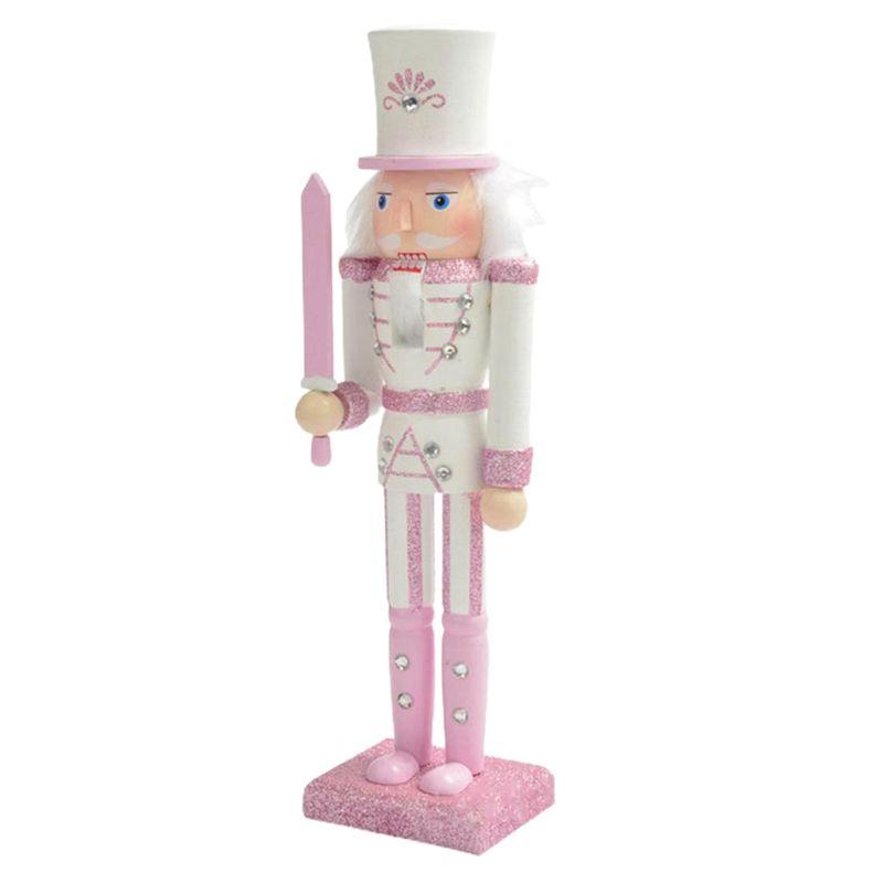 BHBL 30cm Pink Wooden Nutcracker Figurine White Hair Rhinestone Inlaid Puppet Nutcracker Doll Toy Ornament,4
