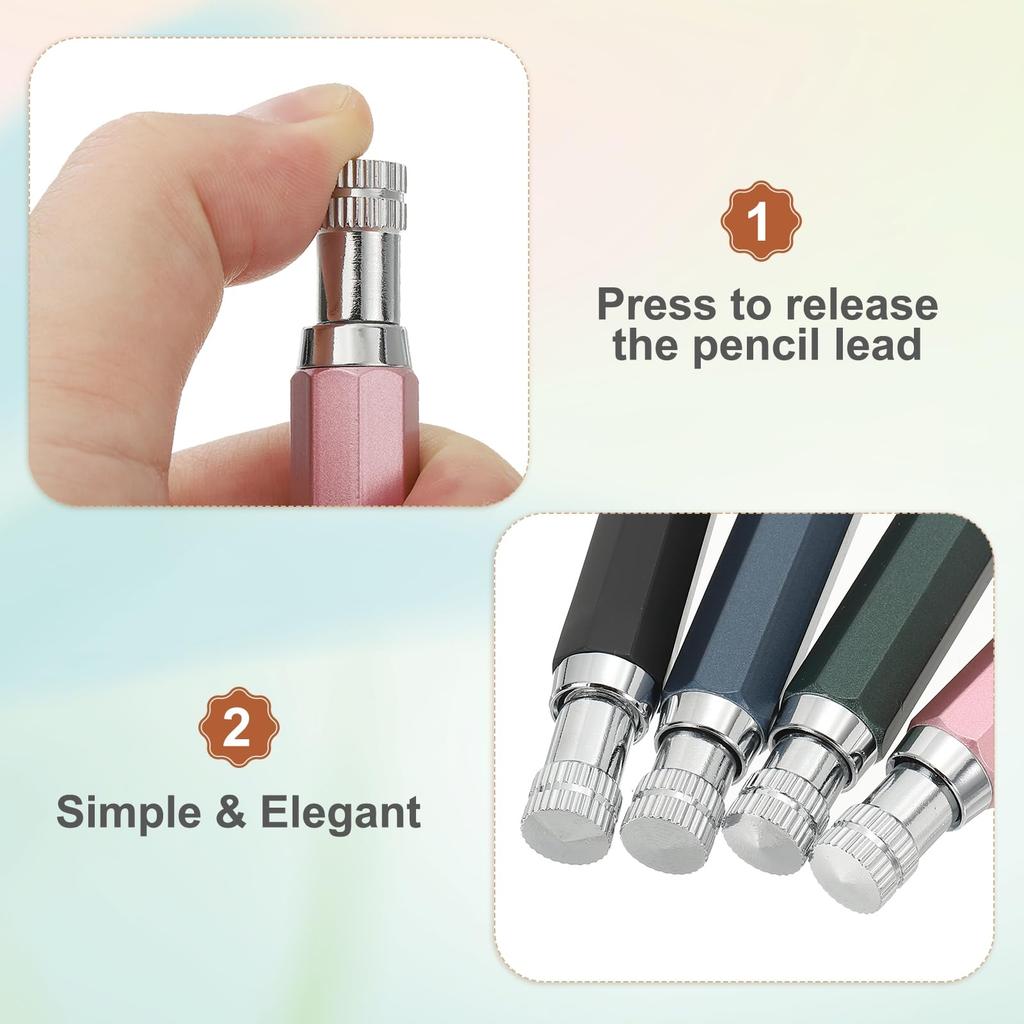 PATIKIL 2-Piece 5.6mm Mechanical Pencil with Large Automatic Metal Holder and Sharpener, Graphite, for Art, Sketching, Woodworking, Pink