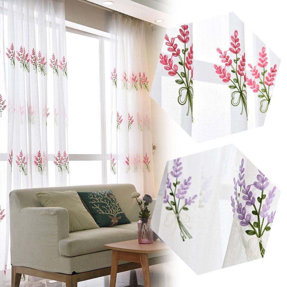 

Floral Embroidered Window Curtain Thin Lace Curtain Voile Sheer Curtain Living Room Decoration рожевий