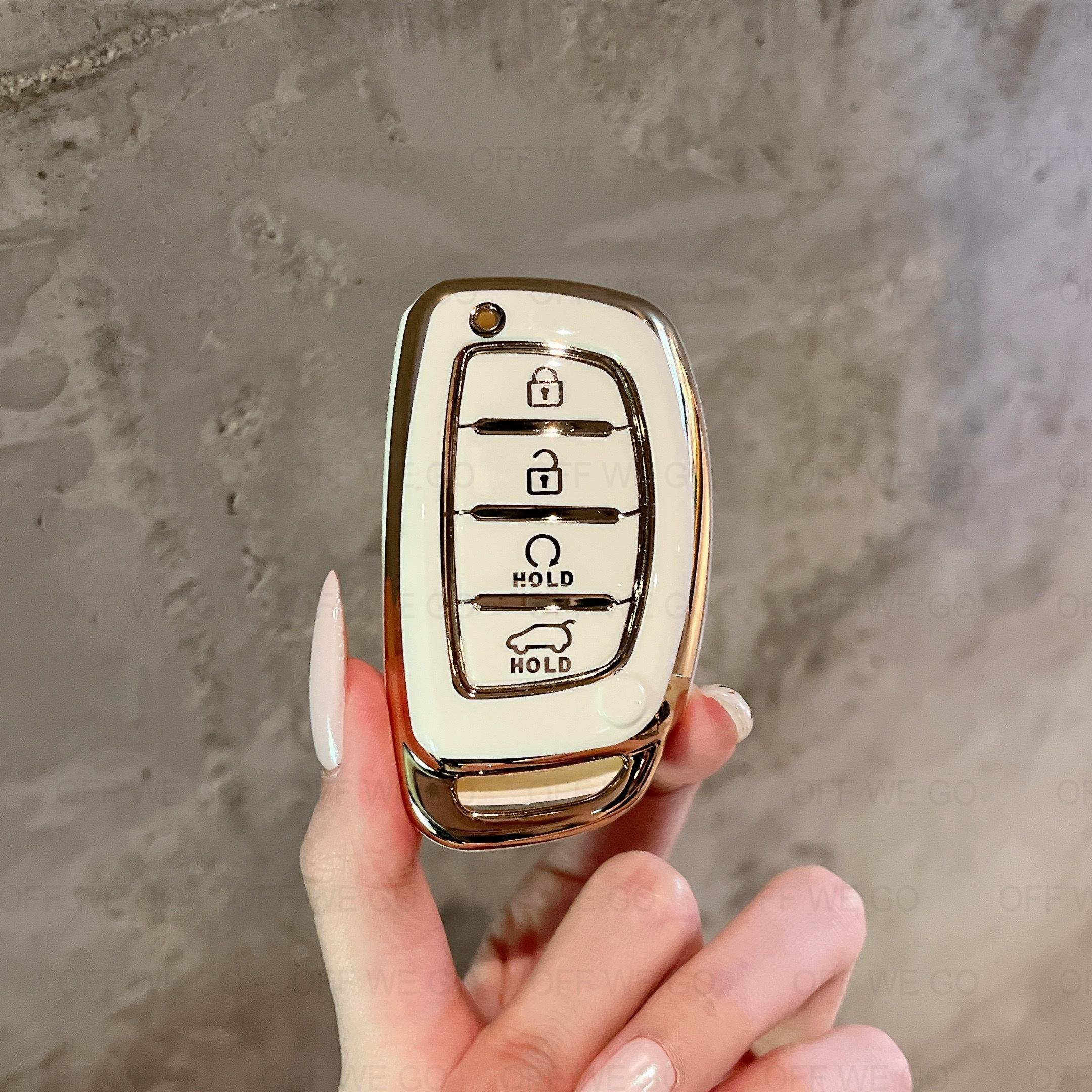 

Leather Car keychain keyring Car key case Cover set For Hyundai Tucson Santa Fe Rena Sonata Elantra Creta Ix35 Ix45 I10 I30 I40 біле золото кольору