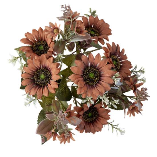 

Имитация подсолнуха. Отличный декоративный центральный элемент стола. Искусственный подсолнух. Обильное цветение. Имитация подсолнуха. Букет из искусственных подсолнухов. темный кофе