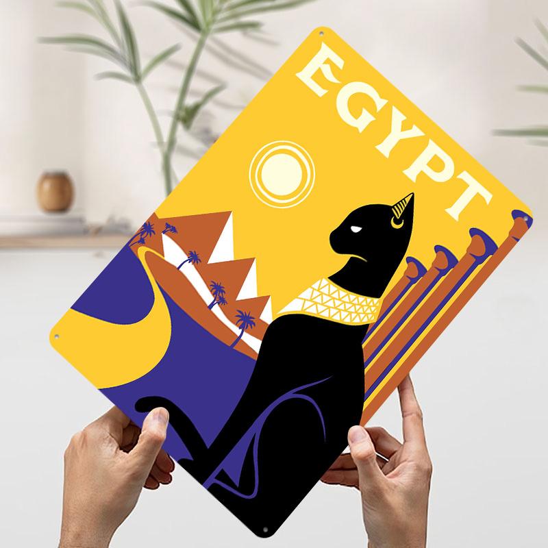 

Egypt Cat Travel Printed Poster Customized Wall Art Retro Vintage Metal Tin Signs for Decoration At Home Decor Items Coffee Bar 7.9x11.8In(20x30cm)