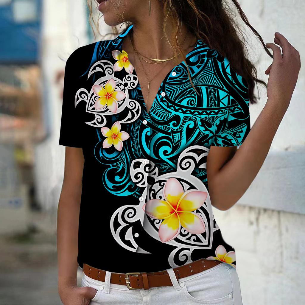 2025 Summer New Fashion Women's Flower Printed Short Sleeve V-neck Casual Button-down Shirt Top