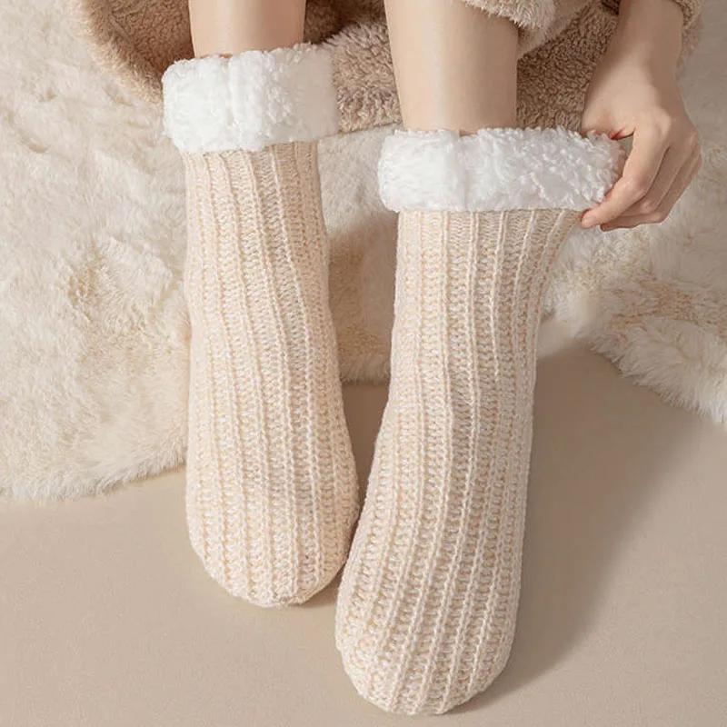 Winter Warm Indoor Floor Men's Socks Solid High Quality Comfortable Plush Sleep Women Sock Thickened Non-Slip Thermal Sokken