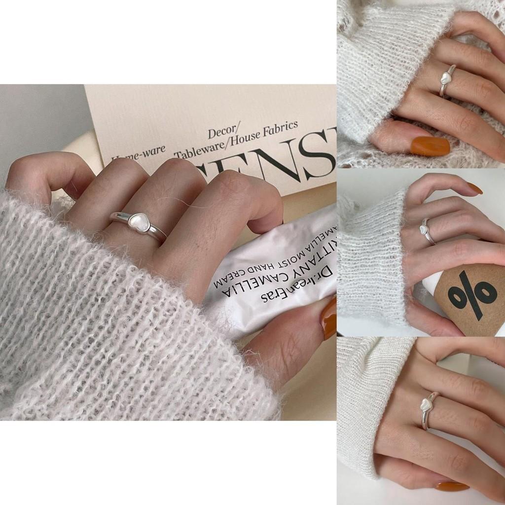 Elegant Shell White Heart Ring For Women Modern Minimalist Geometric Adjustable Copper Ring Statement