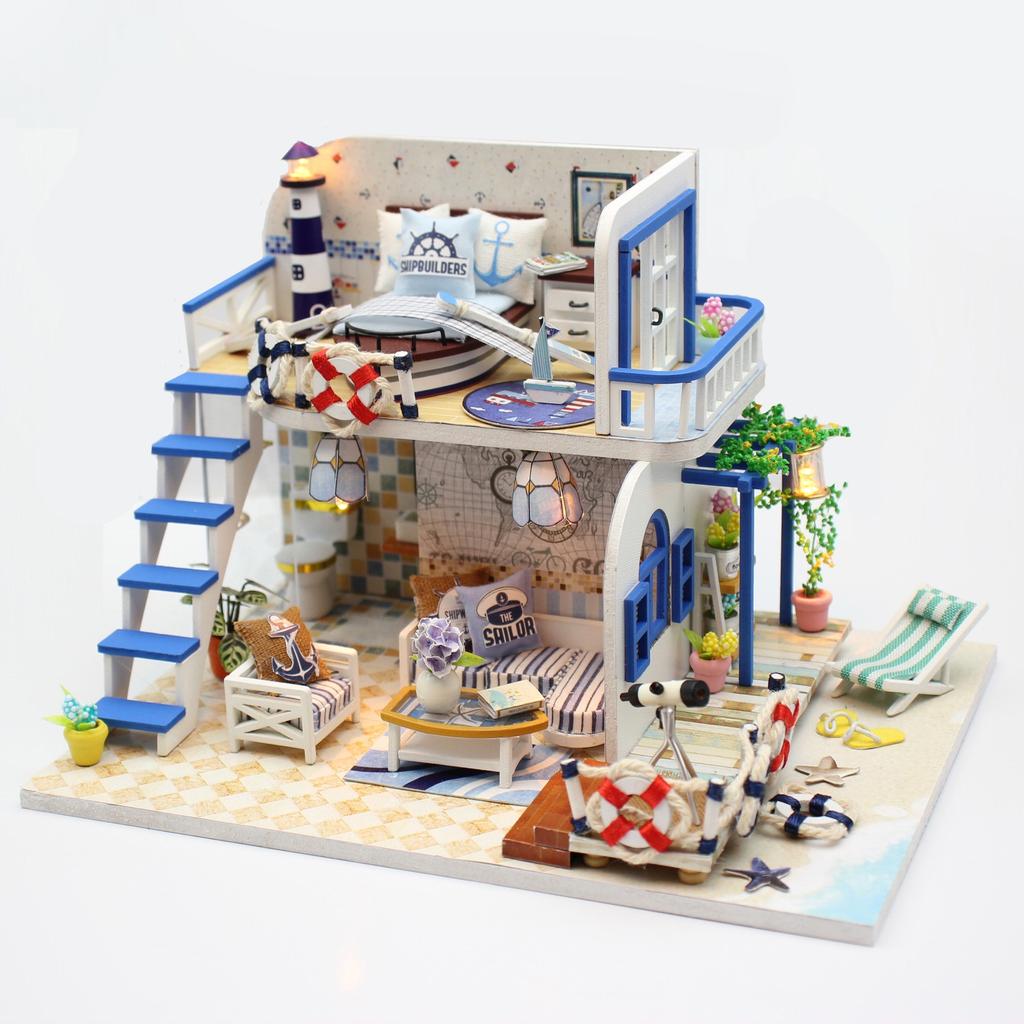 Kit de maison de poupée en bois, puzzle à assembler, modèle de construction, jouet, décoration de chambre à coucher avec meubles, maison de poupée en bois