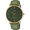 Men S Quartz Watch Gold Green Leather Band Mtp Vt01gl 3b