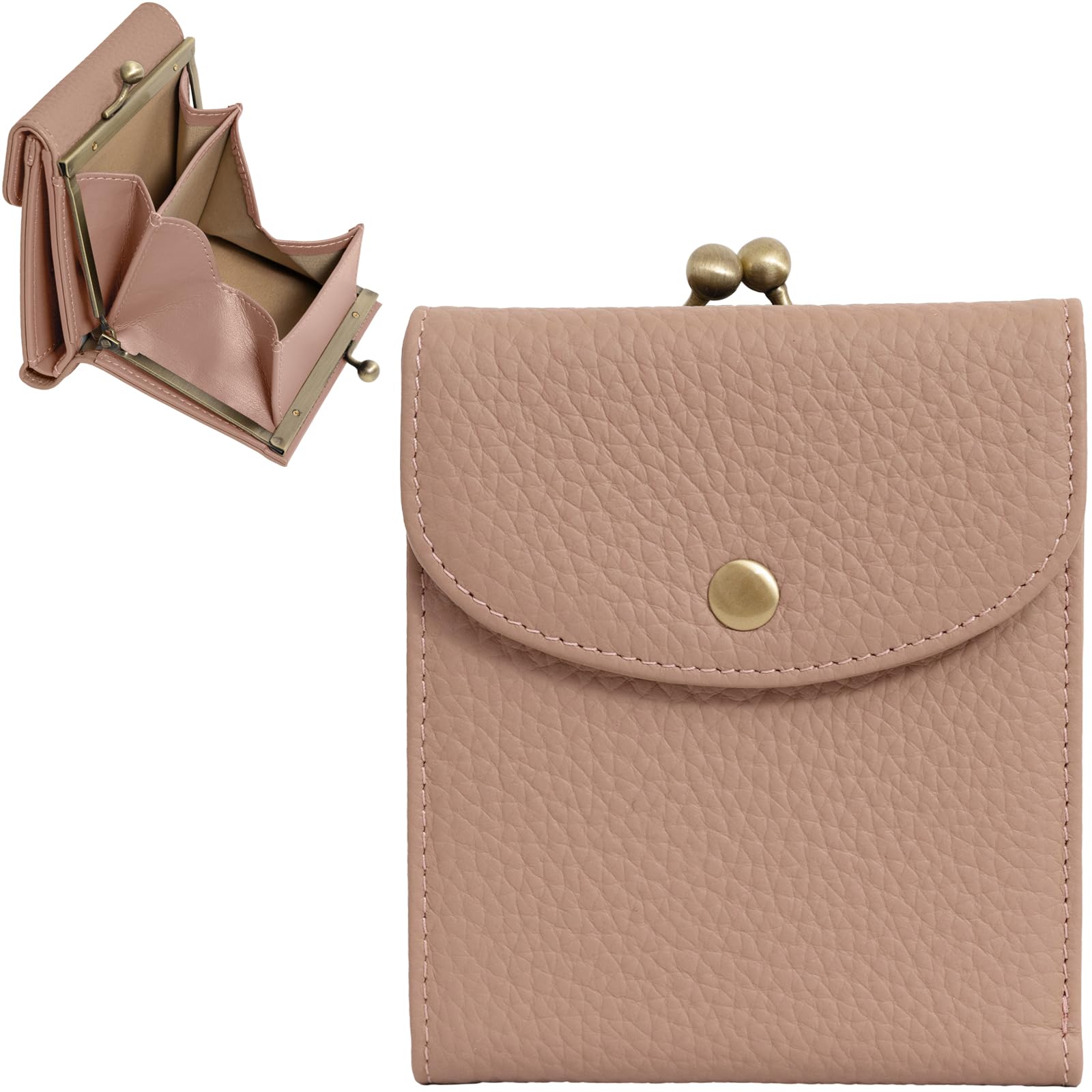 

[RafiCaro] Women s Bi-fold Leather Coin Purse with Box-shaped Coin Compartment, Card Slots, Bill Compartment, Wide Opening, Multiple Compartments, Sma