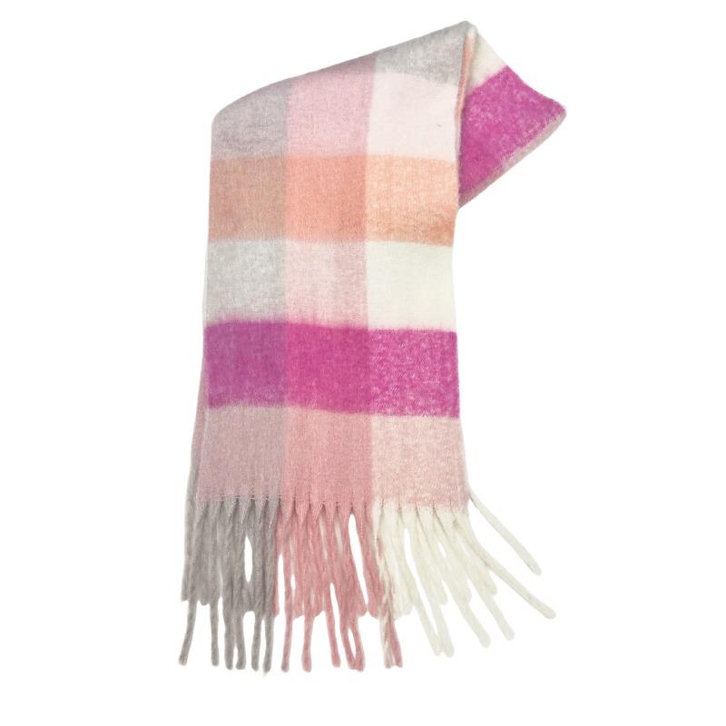 Premium color plaid scarf women's winter warm scarf mohair thickened scarf versatile shawl