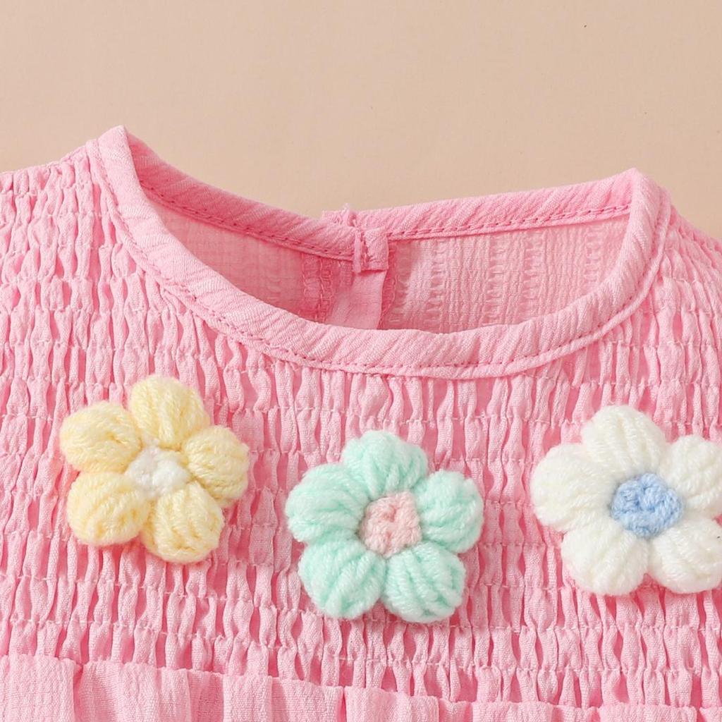 0-18M Neugeborenes Baby Mädchen Outfits Niedliche 3D Strick Blumen Sommerkleidung Säugling Fliegenärmel Bubble Strampler Stirnband Kleidung