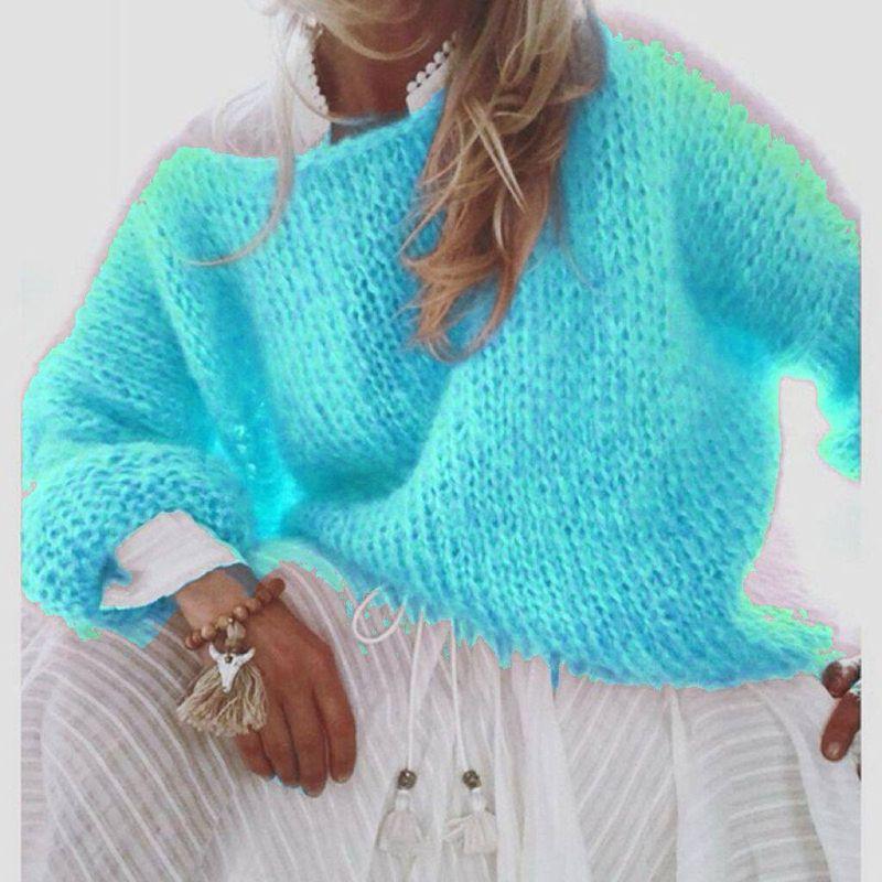 Mohair Sweater for Women, European and American Autumn and Winter Knitted Top, Fashionable Casual Amazon Sweater, Cross-Border Women's Clothing