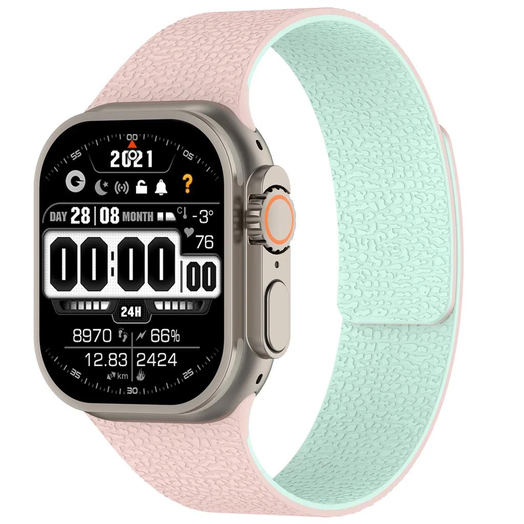 Magnetic Sport Strap For Apple Watch Ultra 3/2 49mm 38 40 41 44 45 46mm Litchi Pattern Silicone Band For Iwatch S11 10 9 8 7 SE3