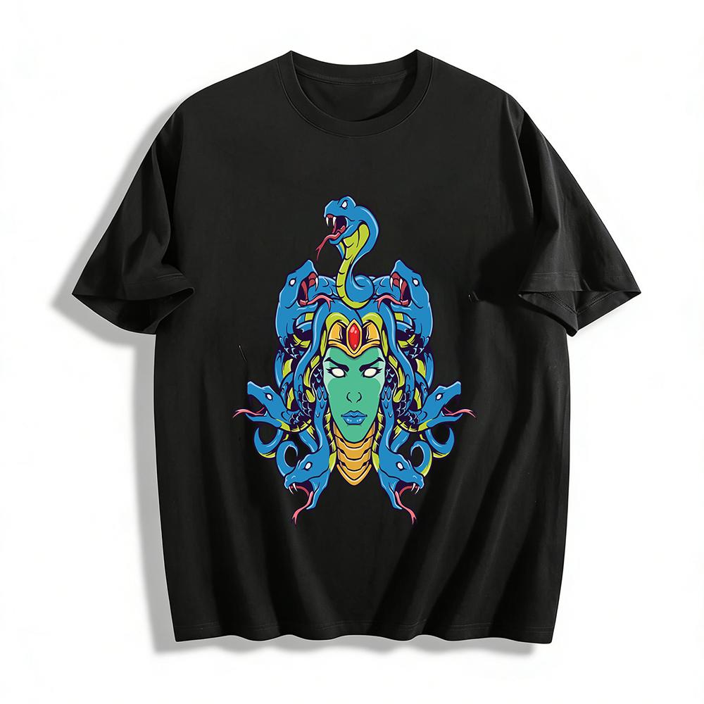 Mythology Medusa Snake Head Print Cool Casual Short Sleeve T-Shirt Pure cotton T-shirt XXS
