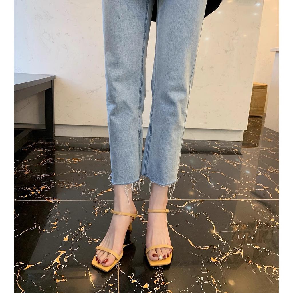 Fashion fairy style thin high heel with square head open toe cool slippers female summer wear