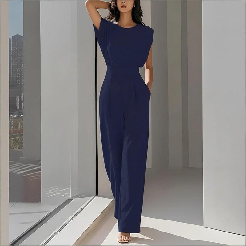 2026 Womens Solid Color High-Waist Pleated Jumpsuit Sleeveless Wide-Leg Casual Workwear Small