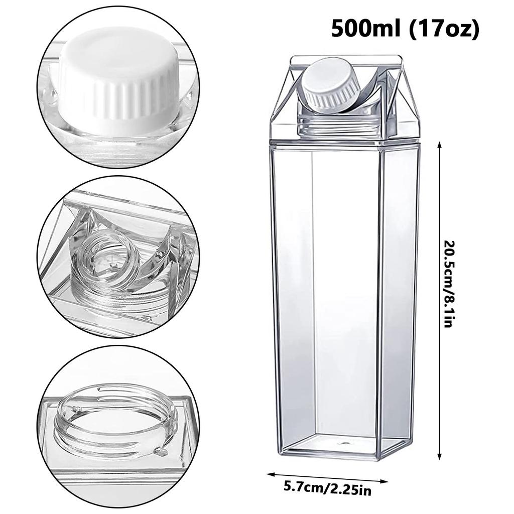 500/1000ML Clear Milk Carton Box Transparent Water Gym Bottle Reusable Juice Sport Leakproof Cup Drinking Outdoor Camping 2025