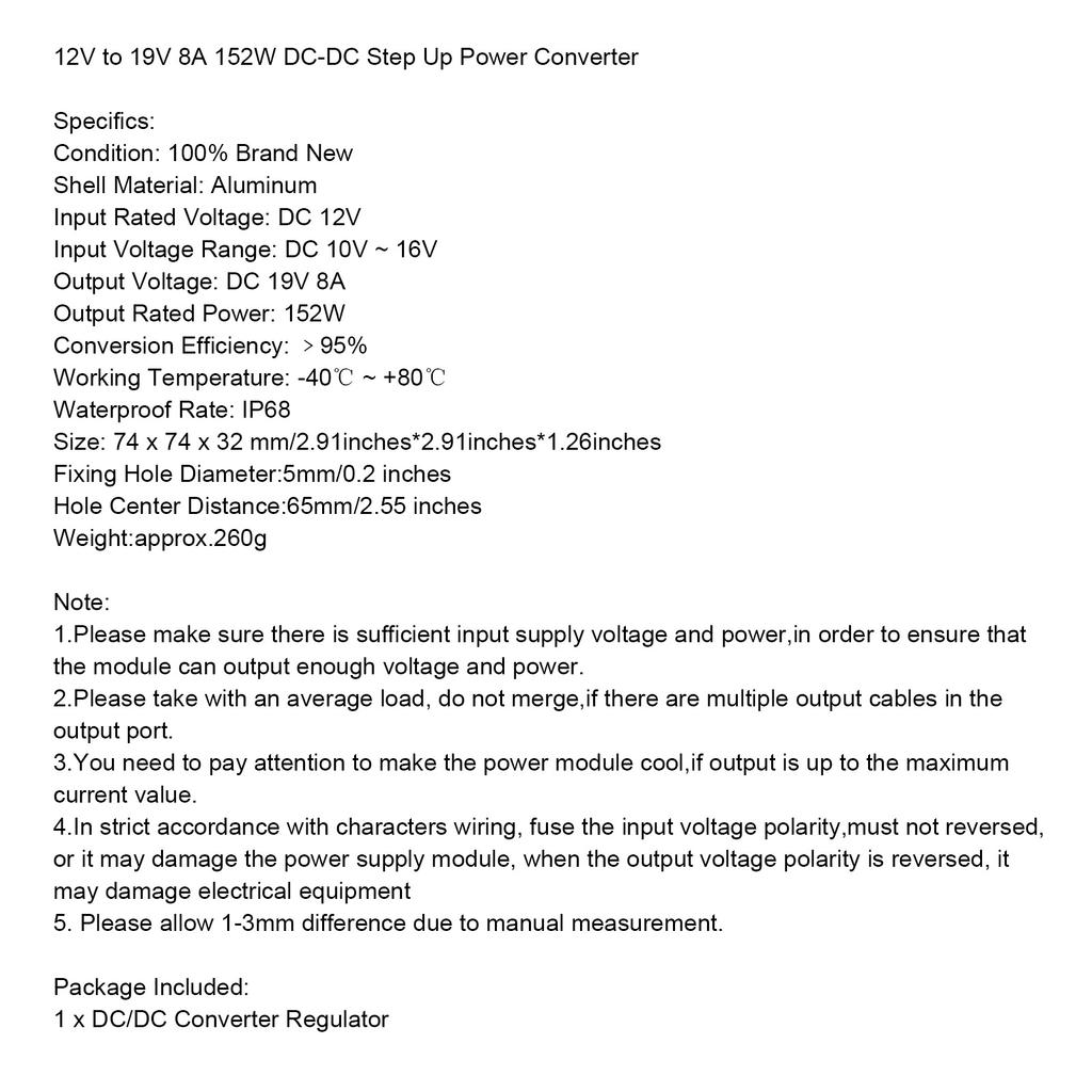 12V To 19V 8A 152W DC-DC Boost Step Up Power Converter Voltage Regulator Module