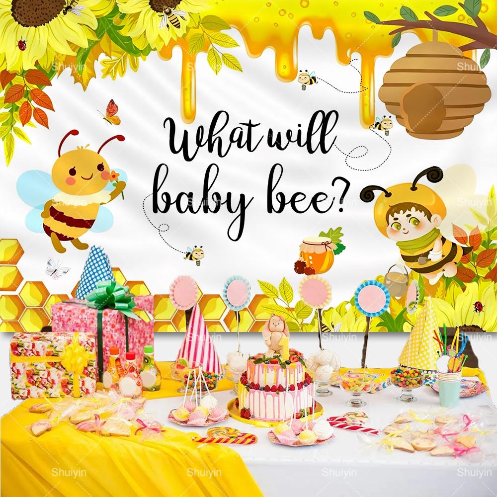Tecknad Liten Bi Bakgrund Barn 1-årskalas Dekorationer Festtillbehör Honungsflicka Pojke Könsavslöjande Babyshower Banderoll Rekvisita