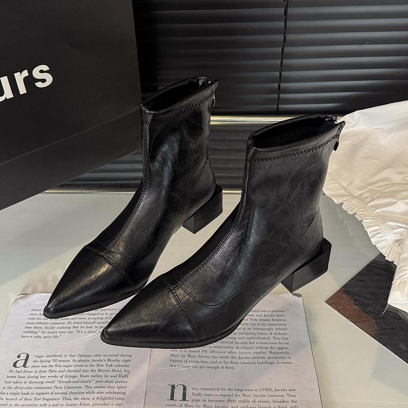 Ronaldinho pointed short boots women's autumn and winter new boots thick heel short women's boots niche thin boots high heels