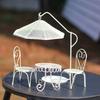 Yousheng Dollhouse Miniature Bistro Table/Chairs/Beach Umbrella Accessories, Metal 1:12 Scale Miniatures, Outdoor Coffee/Tea Furniture, Fairy Garden