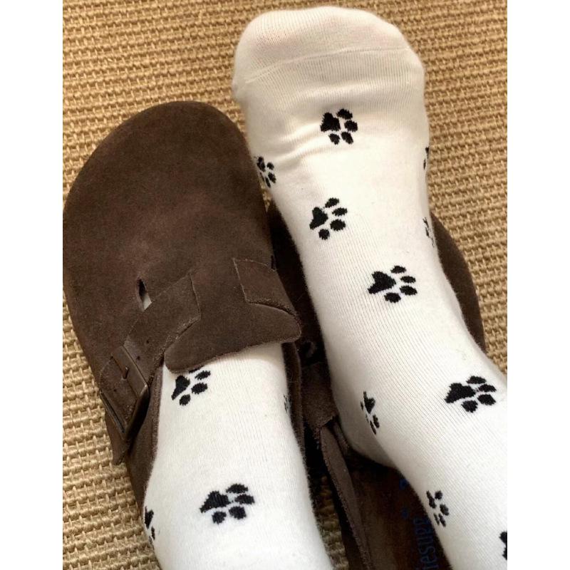 

Korean Cute Puppy Paw Print Mid-Calf Socks in Black, White, Gray - Pure Cotton, Loose Fit, Niche Design. One Size белый